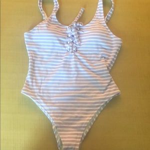 Aerie lace-up striped bathing suit